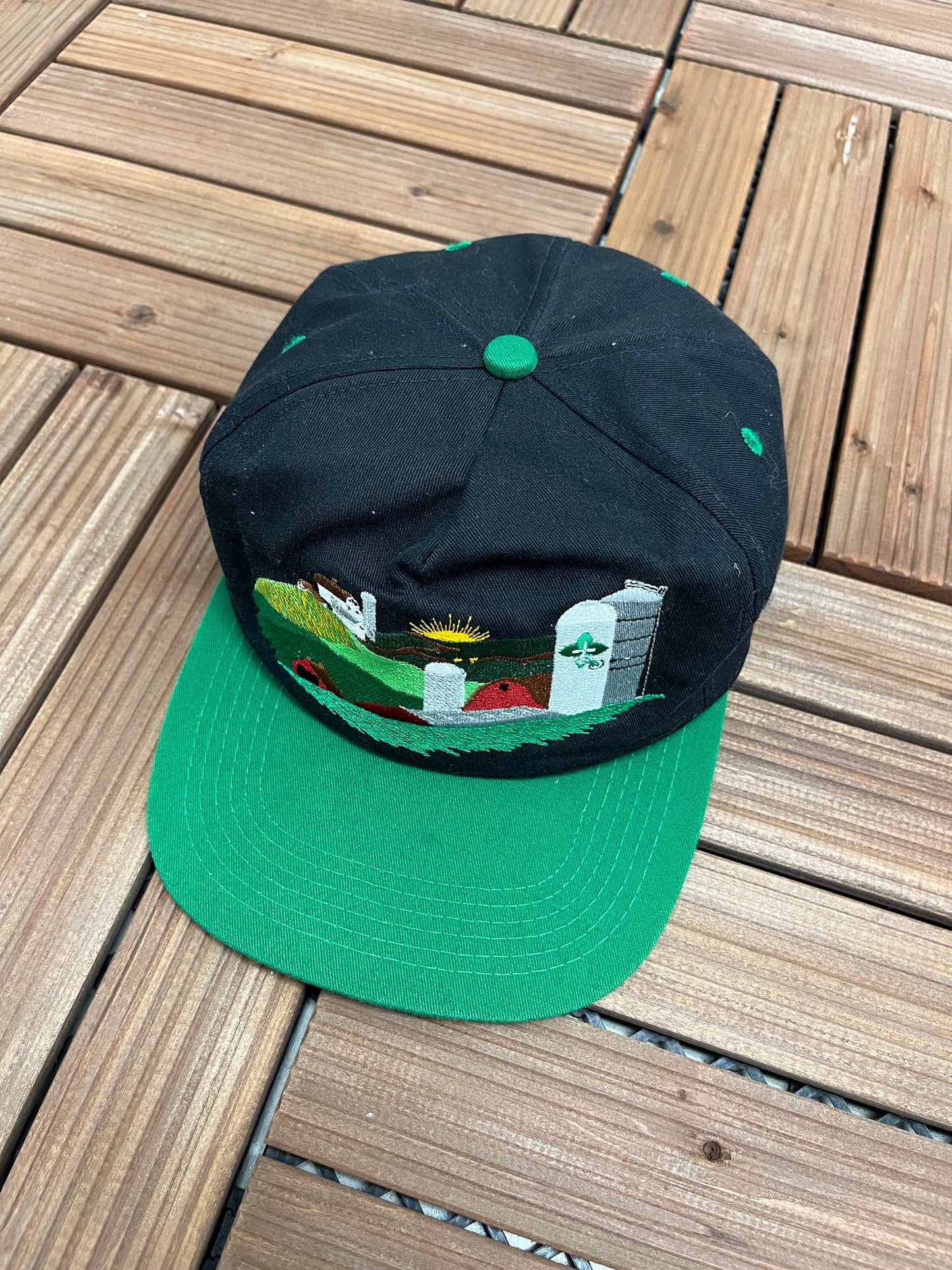 Farm Credit Scenic Embroidered Graphic Hat | Adjustable With Snap Back | Vintage 1990s Tourist Black & Green Cap | Free Shipping to USA |