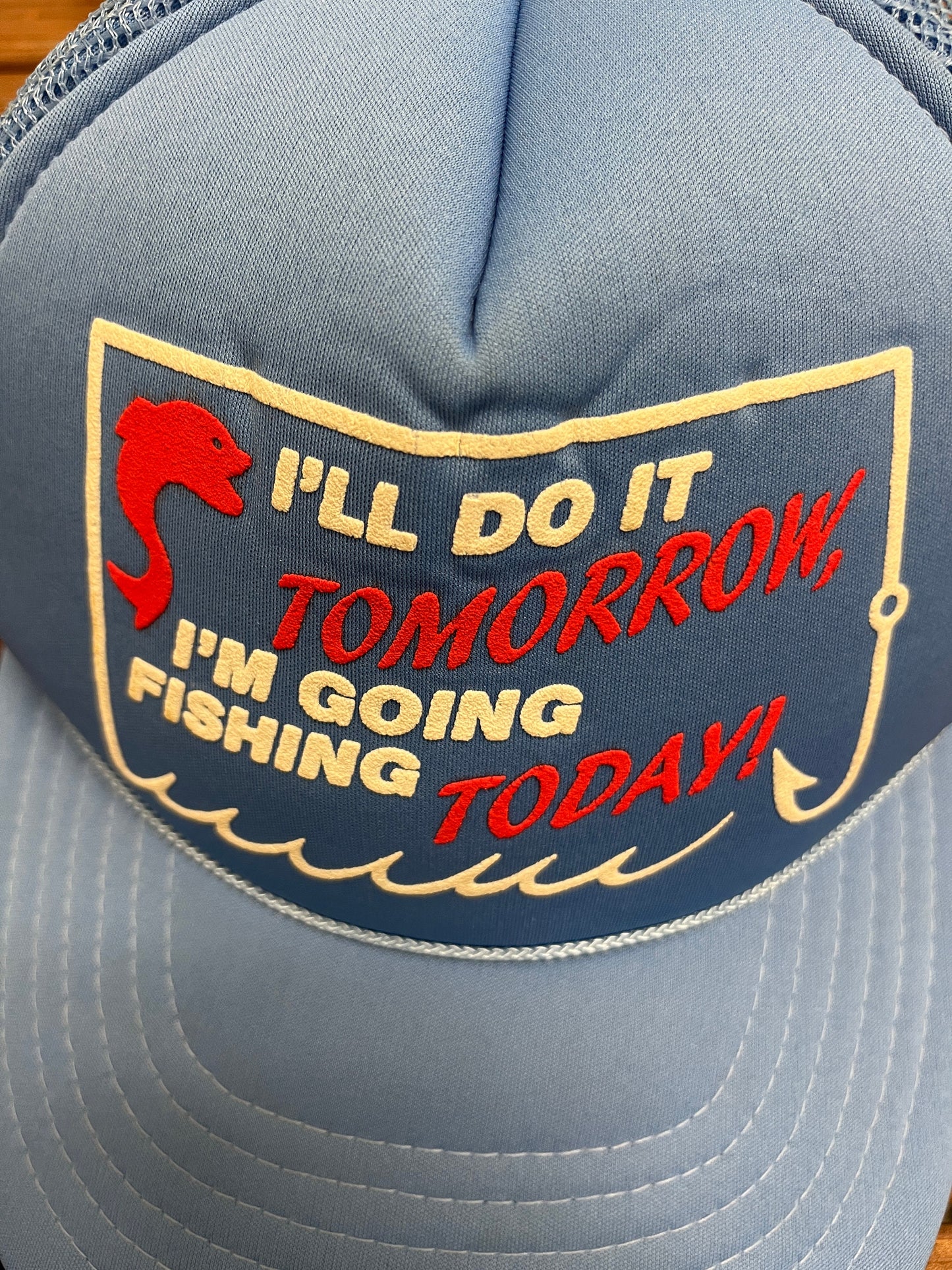 I'll Do It Tomorrow I'm Going Fishing Today Graphic Hat | Adjustable With Snap Back | Vintage 1990s Funny Trucker Cap |Free Shipping to USA|