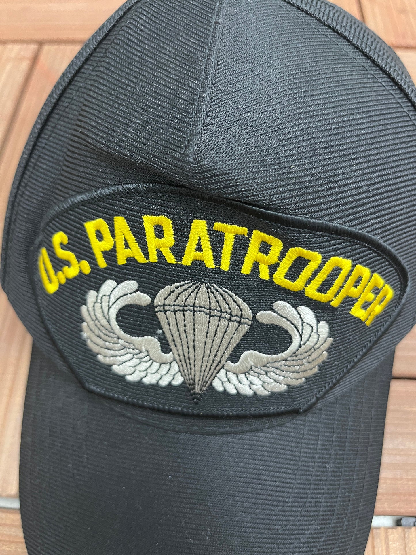 United States Paratrooper Graphic Hat | Adjustable With Snap Back | Vintage 1990s Made in USA Black Cap | Free Shipping to USA |