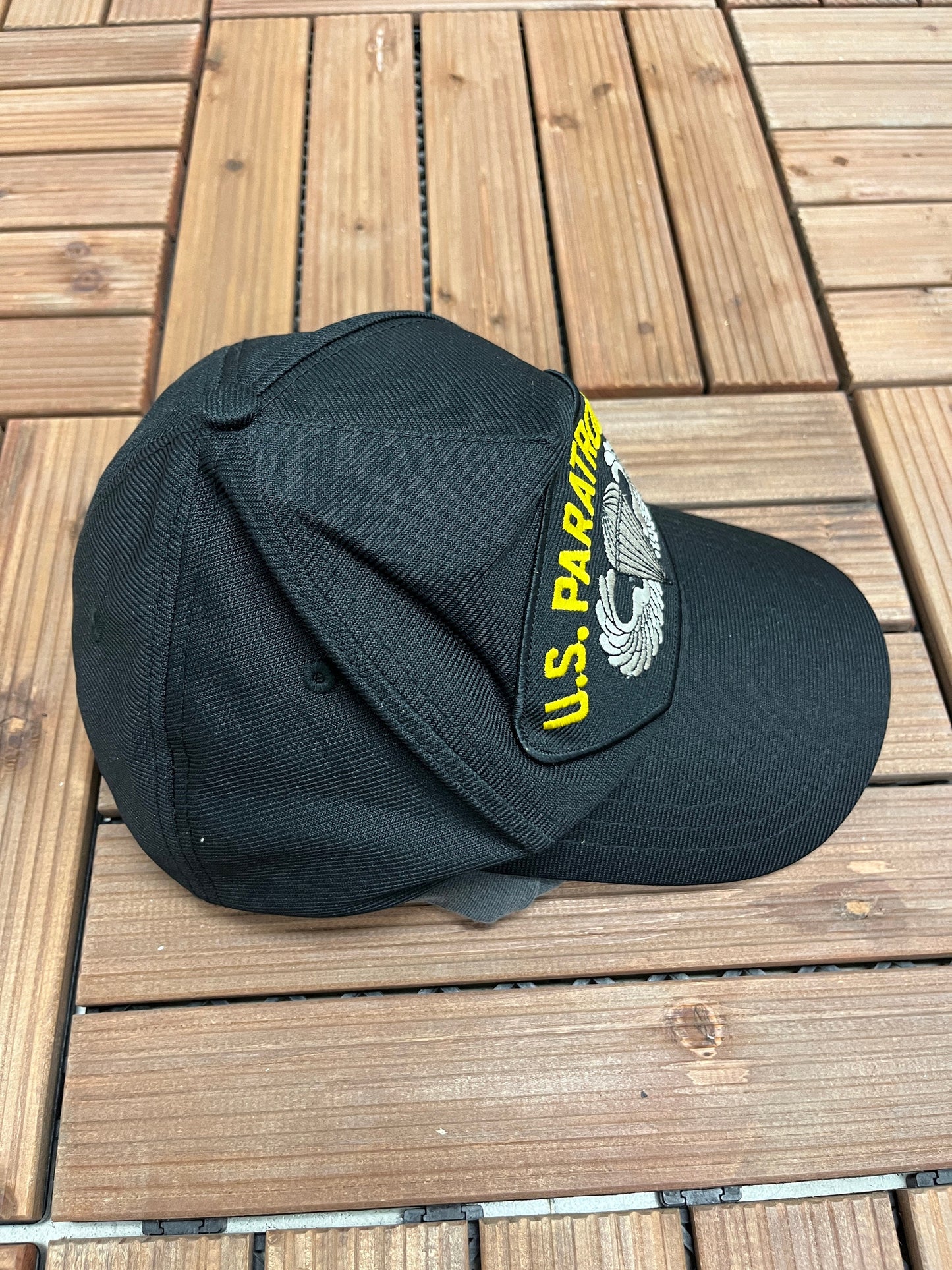 United States Paratrooper Graphic Hat | Adjustable With Snap Back | Vintage 1990s Made in USA Black Cap | Free Shipping to USA |