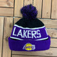 Los Angeles Lakers Embroidered Graphic Winter Hat | One Size Fits All | Vintage NBA Basketball Black Beanie |