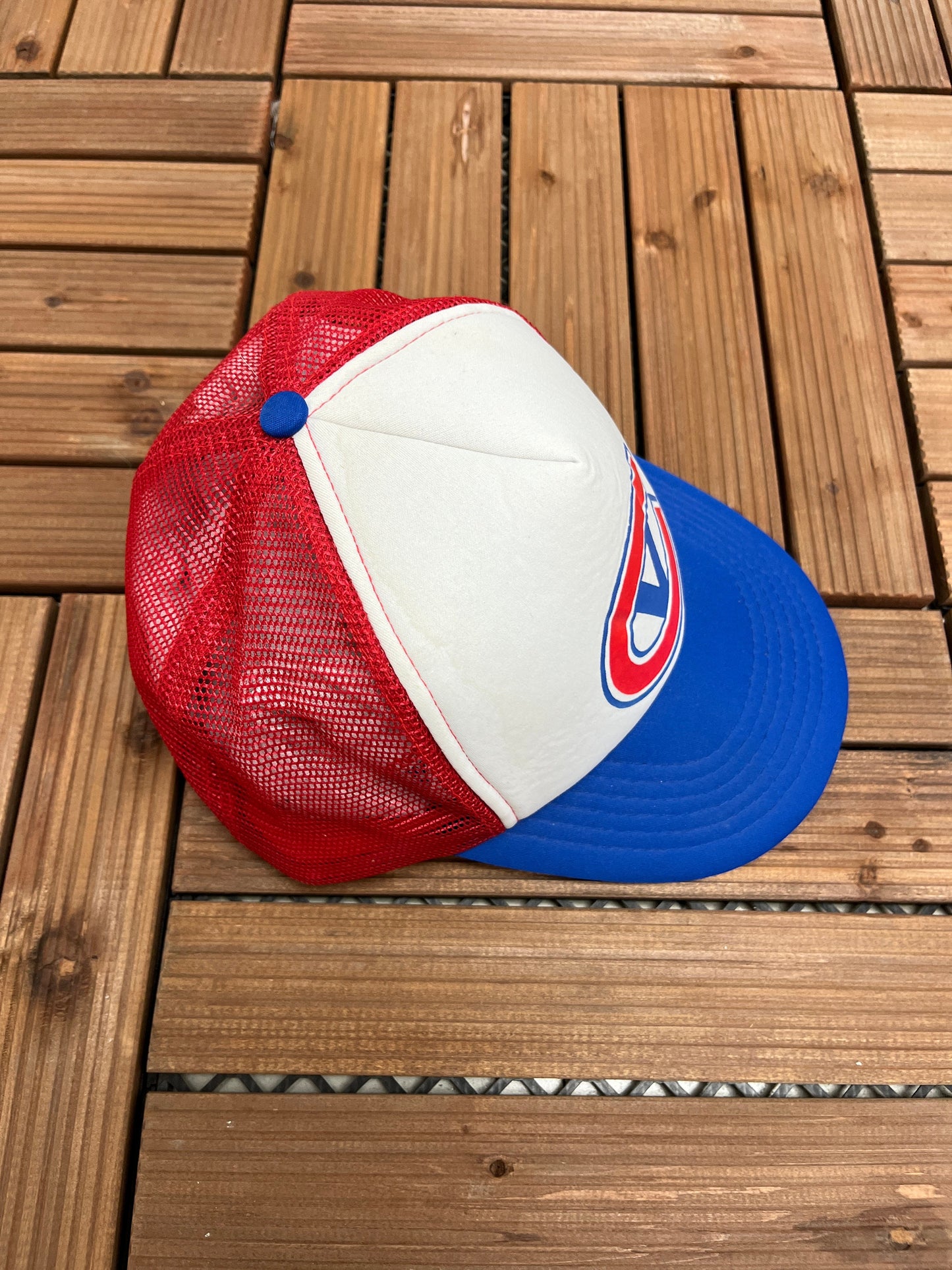 Canadiens Graphic Trucker Hat | Adjustable With Snap Back | Vintage 1990s Minor Hockey Promotional White Cap | Free Shipping to USA |