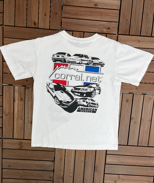 American Muscle Cars Graphic Tee | Size Medium | Vintage 2000s American Muscle Sports Car White T-Shirt | Anvil Tag | Free Shipping to USA |