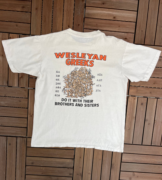 West Virginia Wesleyan Greeks Do It With Their Brothers and Sisters Graphic Tee | Size XL |Vintage 1990s White T-Shirt|Free Shipping to USA|