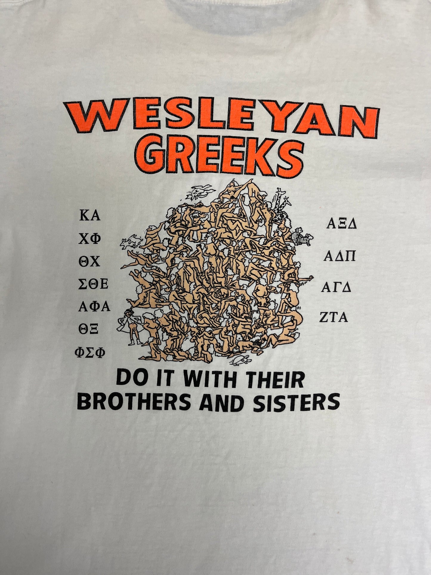 West Virginia Wesleyan Greeks Do It With Their Brothers and Sisters Graphic Tee | Size XL |Vintage 1990s White T-Shirt|Free Shipping to USA|