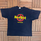 Hard Rock Cafe Baltimore Graphic Tee | Size X-Large | Vintage 1990s Promotional Collectors Blue T-Shirt | Made in USA |
