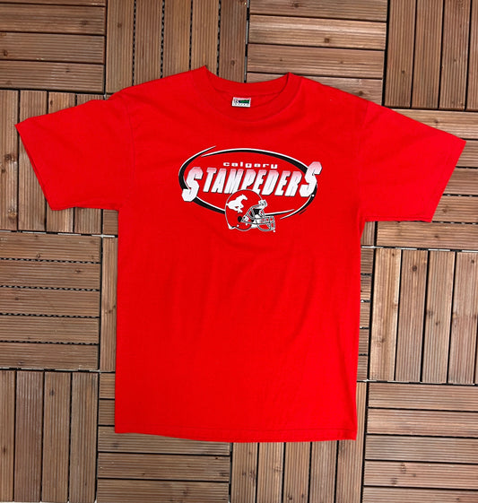 Calgary Stampeders Graphic Tee | Size Medium | Vintage 2000s CFL Football Red T-Shirt | Waves Tag | Free Shipping to USA |