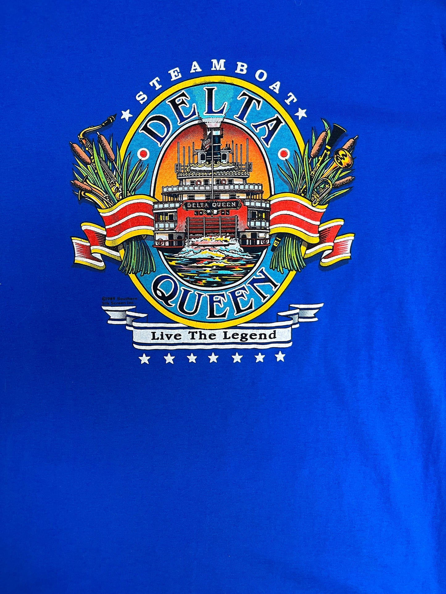 The Delta Queen Steamboat Graphic Tee | Size Large | Vintage 1980s Blue Single Stitch Promotional T-Shirt |