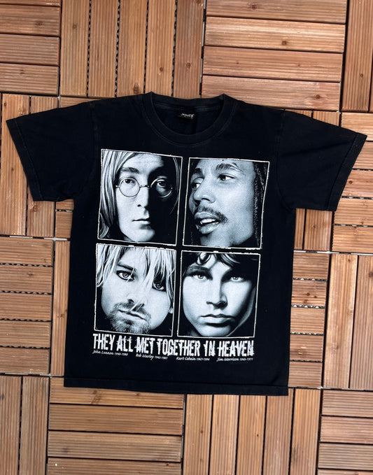 Music Legends They All Met In Heaven Graphic Tee | Size Medium | Vintage 2000s Music Legends Promotional Black T-Shirt|Free Shipping to USA|