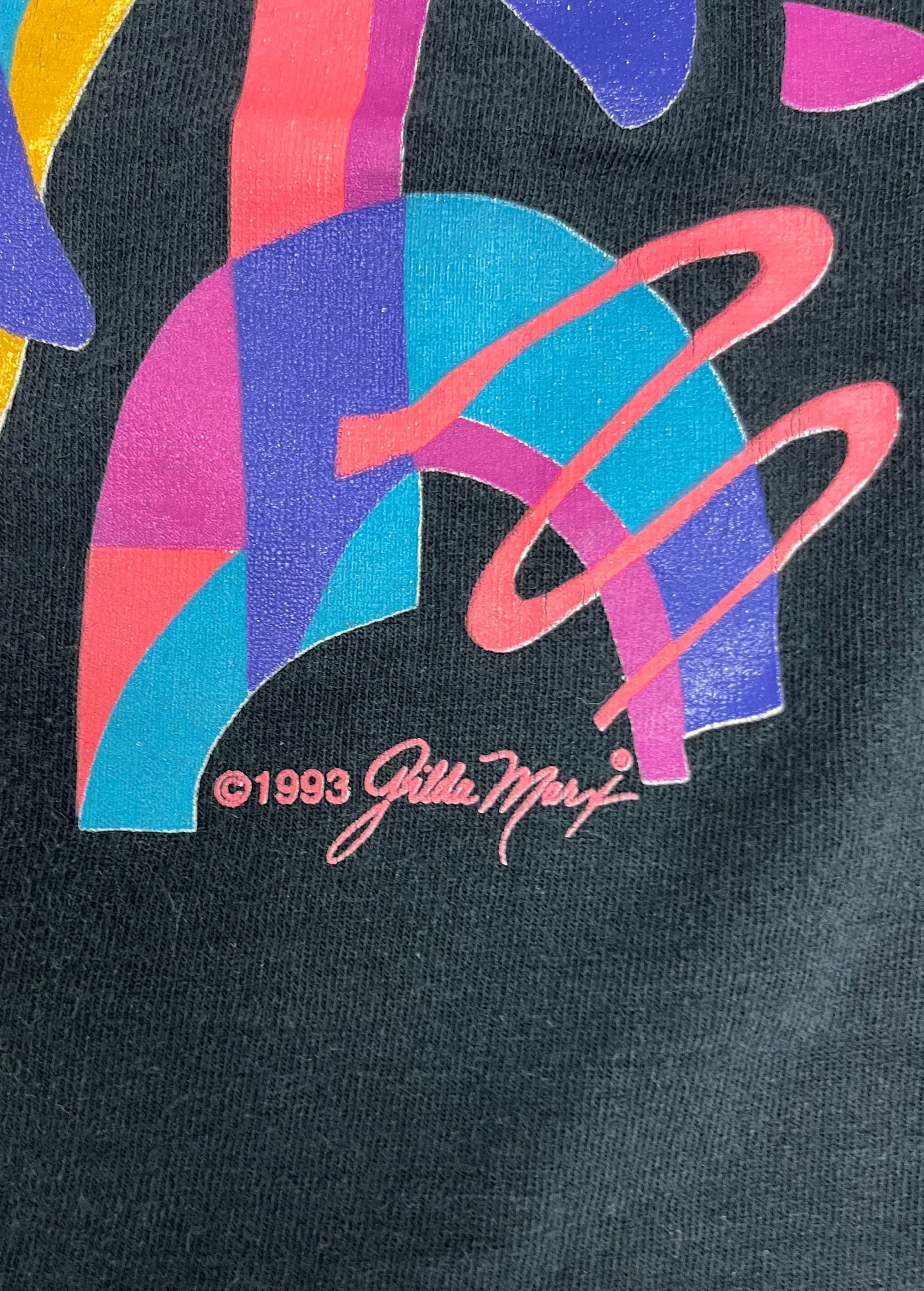 Gilda Mary Abstract Art Graphic Tee | One Size Fits All | Vintage 1990s Promotional Art Black T-Shirt | Free Shipping to USA |