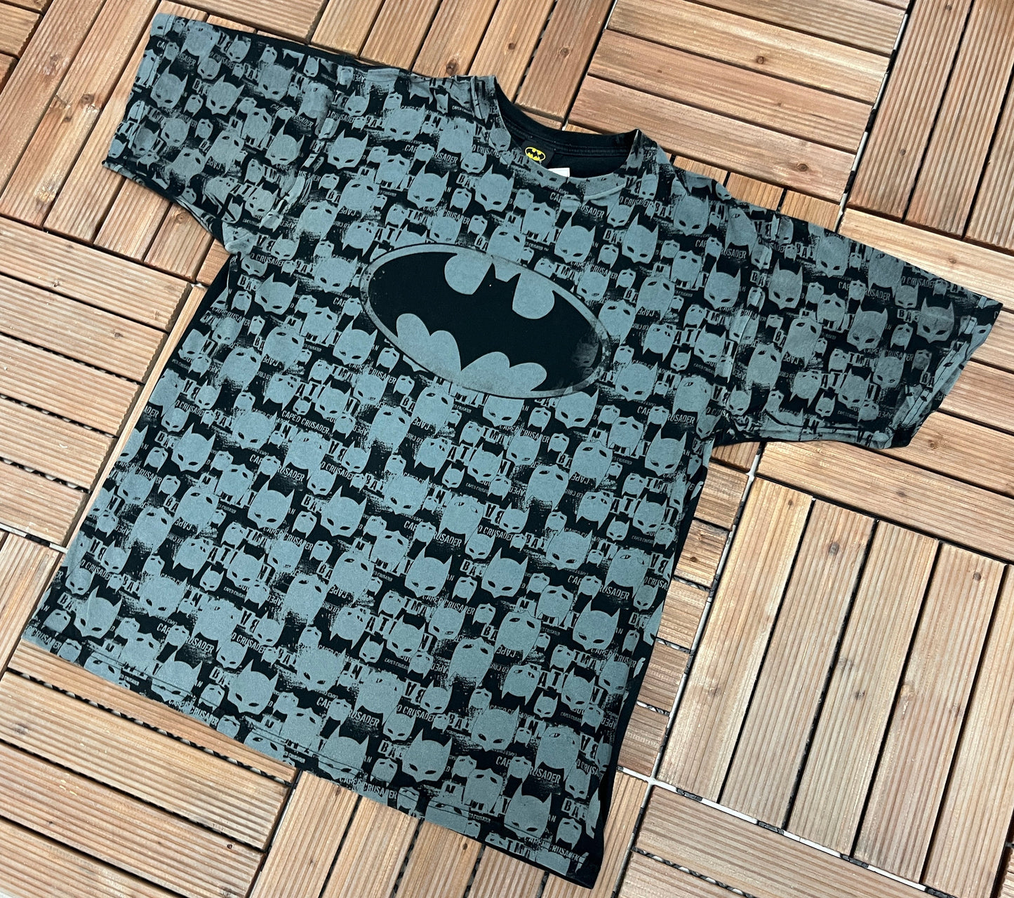 Batman All Over Print Graphic Tee | Size Large | Vintage 2000s Retro Superhero Graphic T-Shirt | Black T-Shirt | Free Shipping to USA |