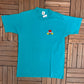 Mickey Mouse Embroidered Graphic Tee | Size X-Large | Vintage 1990s Single Stitch Disney Promotional Teal T-Shirt | Free Shipping to USA |