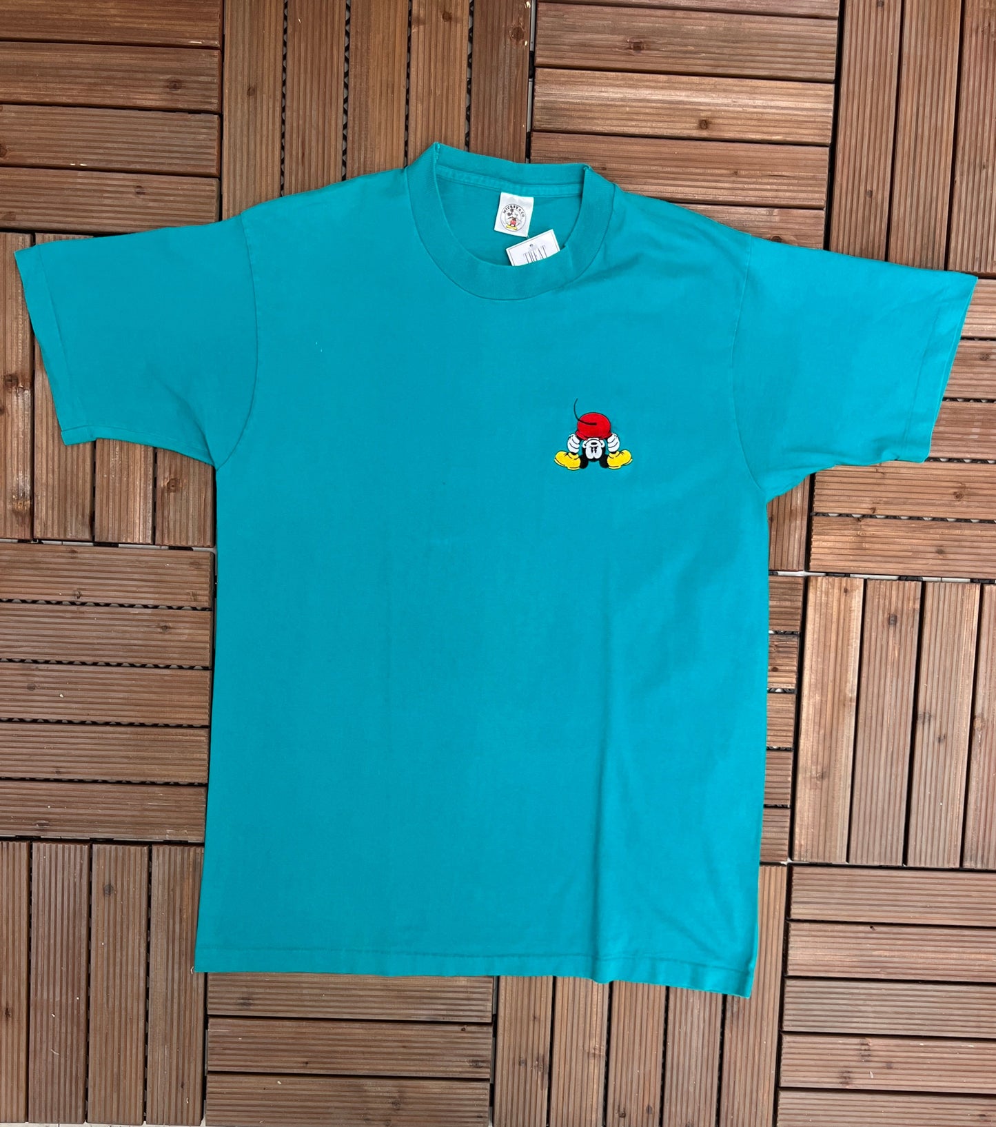 Mickey Mouse Embroidered Graphic Tee | Size X-Large | Vintage 1990s Single Stitch Disney Promotional Teal T-Shirt | Free Shipping to USA |