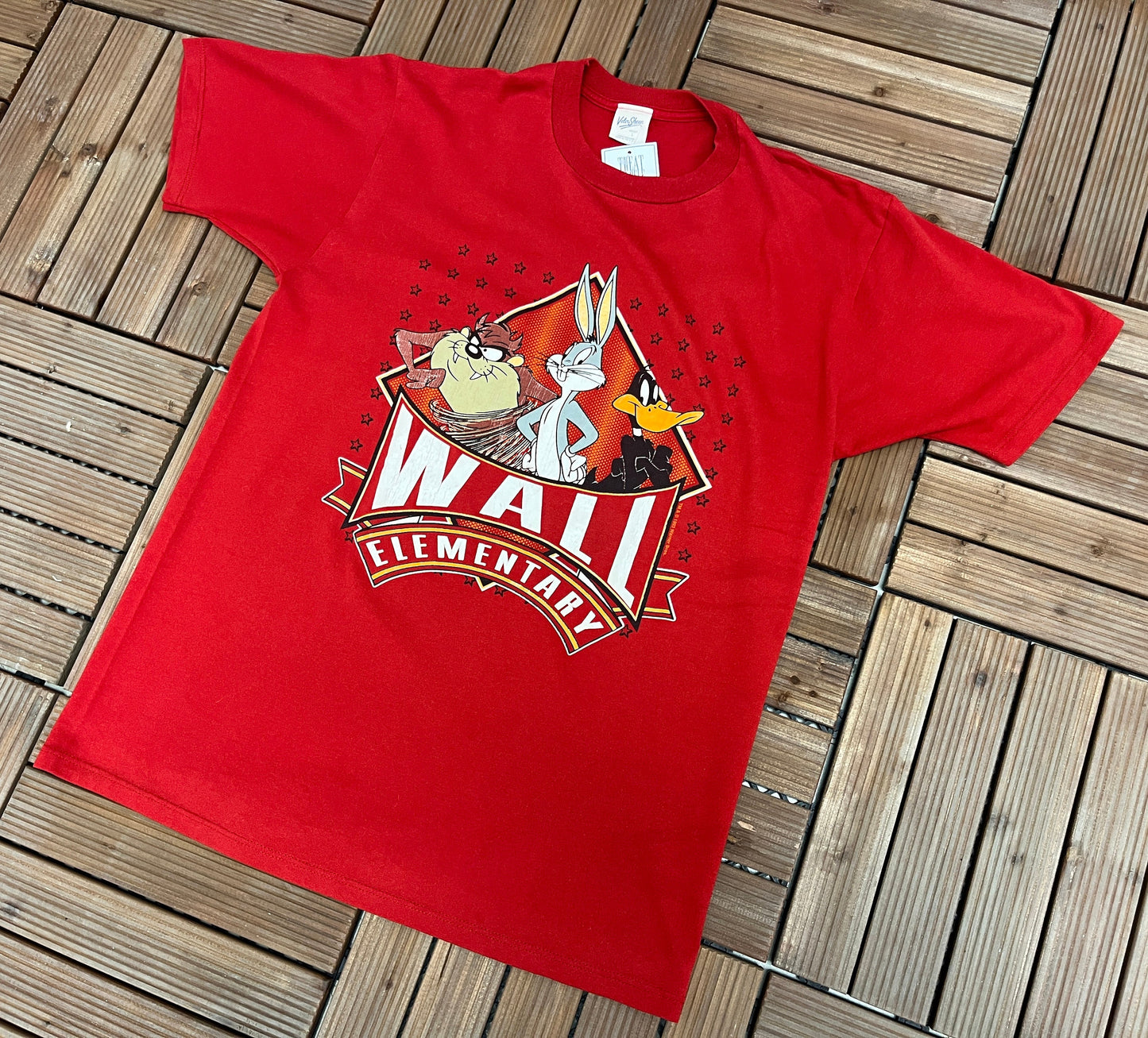 Wall Elementary Looney Tunes Graphic Tee | Size Large | Vintage 1990s Cartoon Promotional Red T-Shirt | Free Shipping to USA|