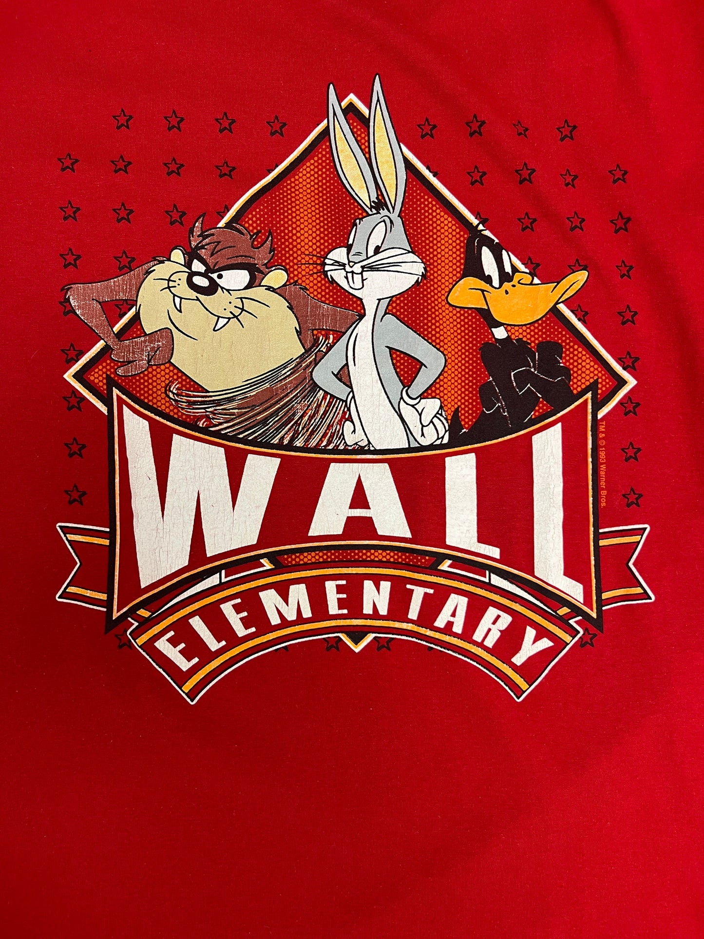 Wall Elementary Looney Tunes Graphic Tee | Size Large | Vintage 1990s Cartoon Promotional Red T-Shirt | Free Shipping to USA|