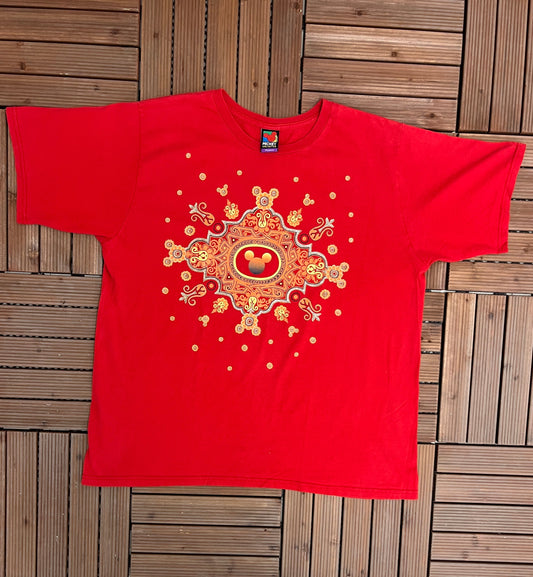 Disney Mickey Mouse Abstract Graphic Tee | Size Women's XL | Vintage 2000s Abstract Design Red T-Shirt | Free Shipping to USA |