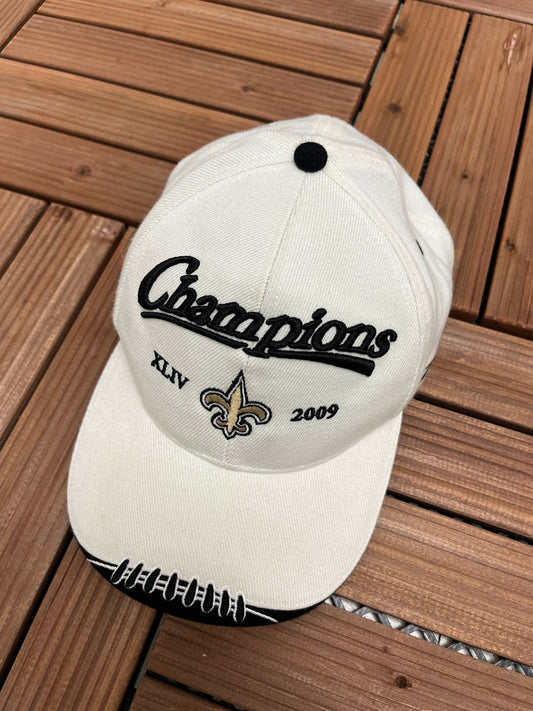 New Orleans Saints Super Bowl XLIV Champions Embroidered Graphic Hat | Strap Back | Vintage 2000s NFL White Cap | Free Shipping to USA |