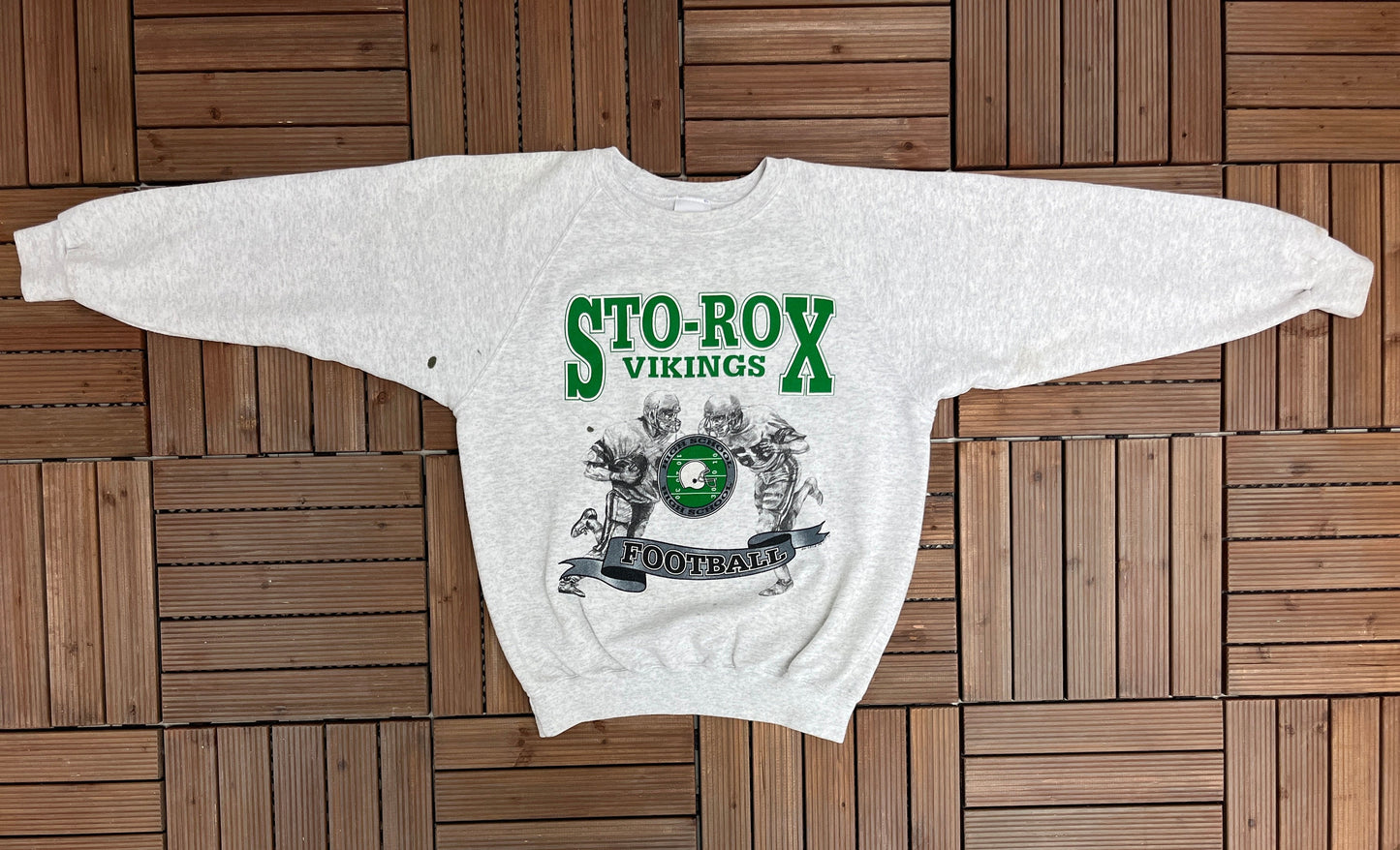 Sto-Rox High School Vikings Graphic Crewneck | Size Large | Vintage 1990s High School Football Grey Sweater | Free Shipping to USA |