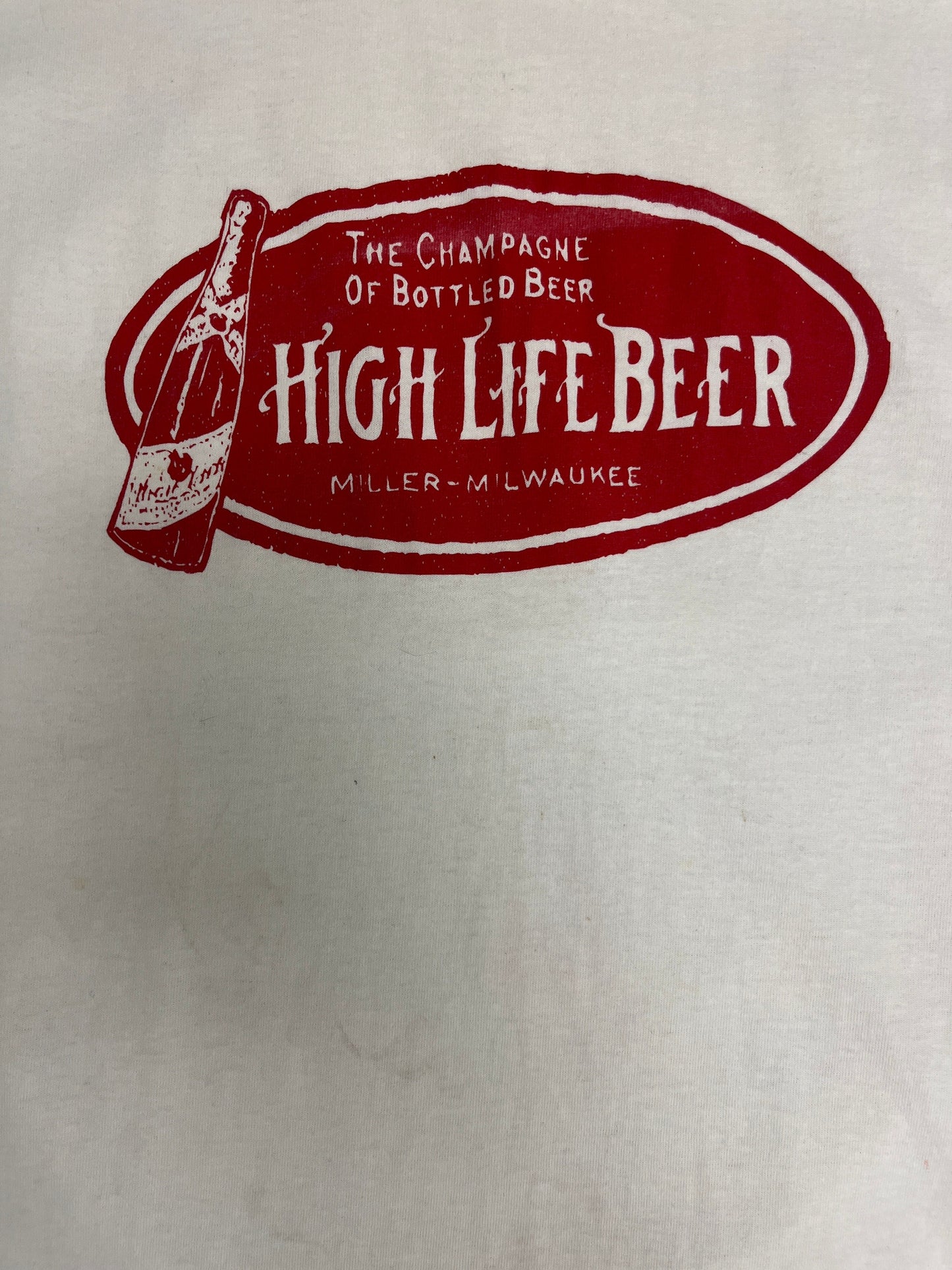 Miller High Life Beer Graphic Tee | Size X-Large | Vintage 2000s White Alcohol Promotional T-Shirt | Free Shipping to USA |