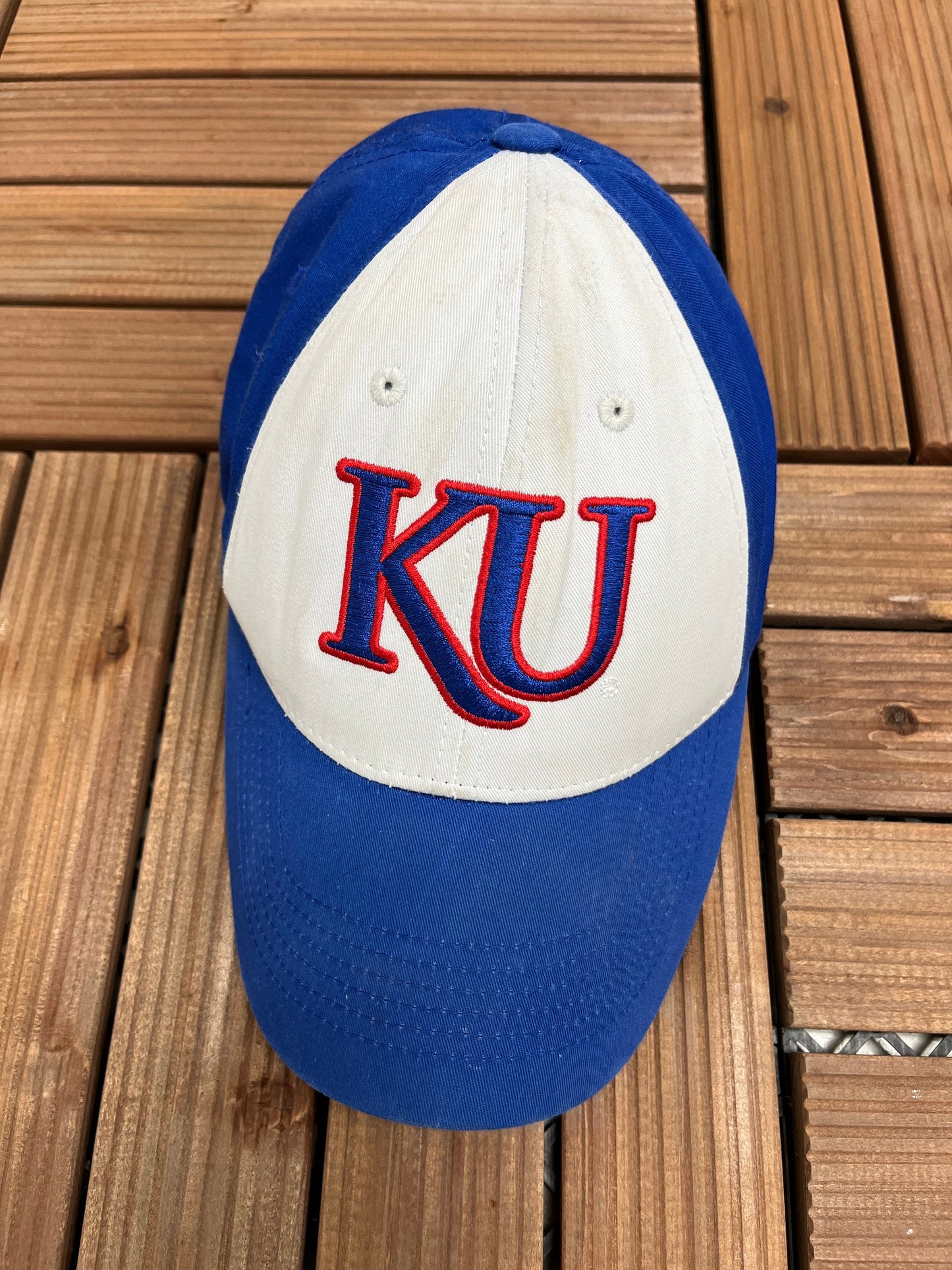 Kansas Jayhawks Embroidered Graphic Hat | Adjustable With Strap Back | Vintage 2000s White & Blue College Cap | Free Shipping to USA |