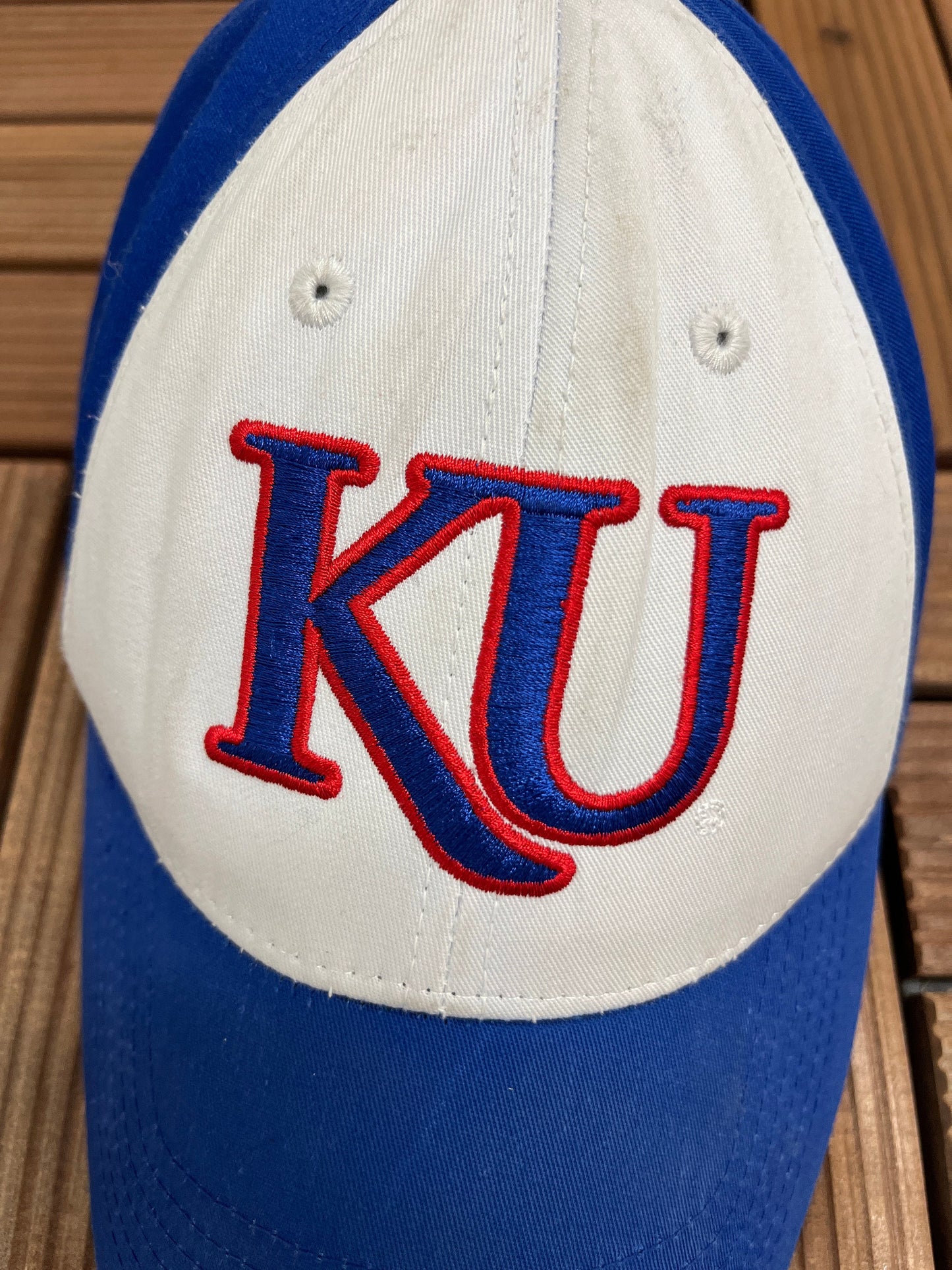 Kansas Jayhawks Embroidered Graphic Hat | Adjustable With Strap Back | Vintage 2000s White & Blue College Cap | Free Shipping to USA |