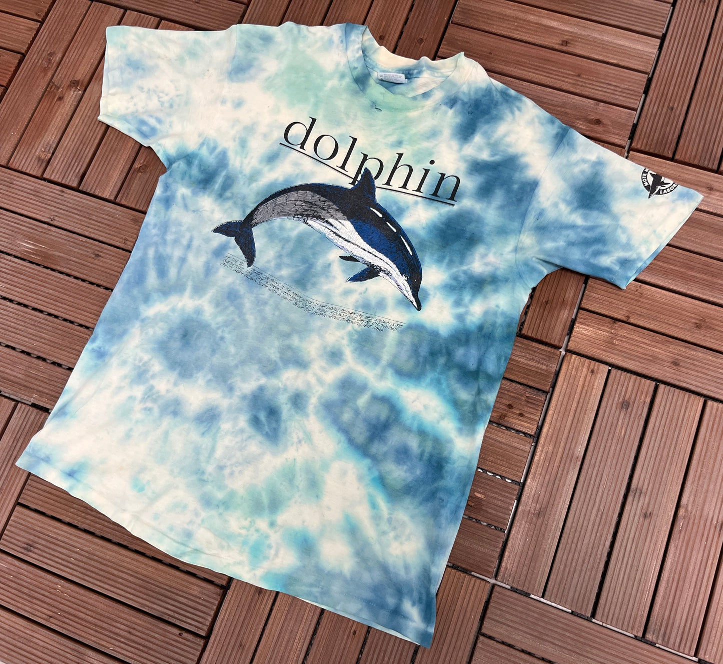 Dolphin Jumping Graphic Tee | Size X-Large | Vintage 1990s Single Stitch Animal Tie Dye Blue T-Shirt | Made in USA | Free Shipping to USA|