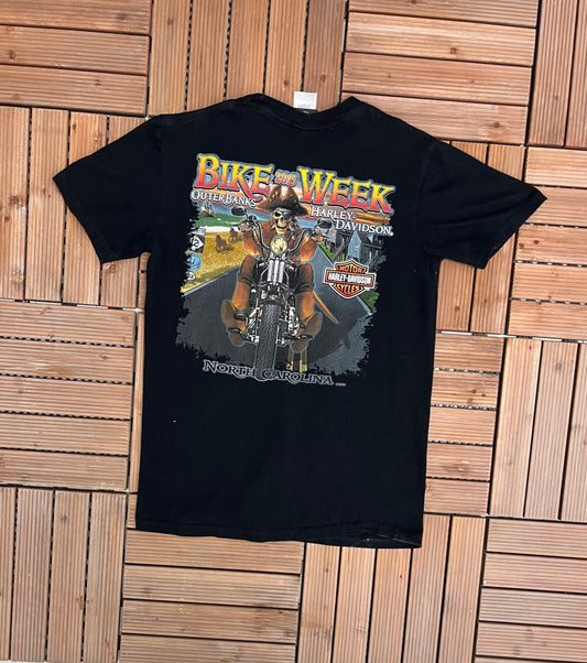 Harley Davidson Outer Banks, North Carolina Graphic Tee | Size Medium | Vintage 2000s Motorcycle Biker Black T-Shirt |Free Shipping to USA|