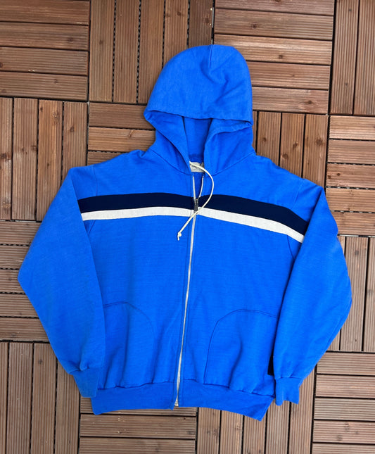 Scrambler By Friton Striped Blue Hoodie | Size X-Large | Vintage 1990s Branded Blank Blue Sweatshirt | Free Shipping to USA |