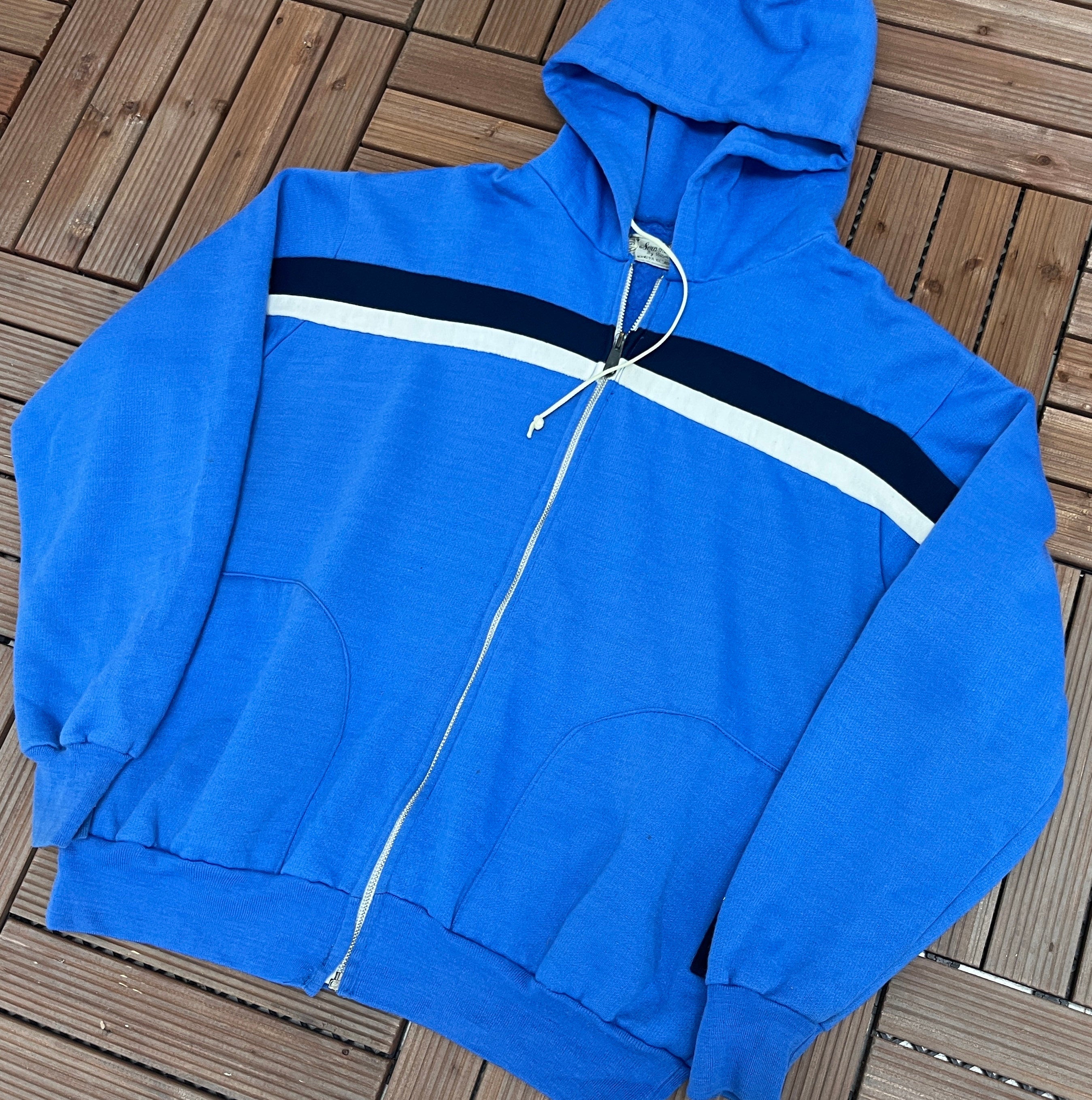 Scrambler By Friton Striped Blue Hoodie | Size X-Large | Vintage