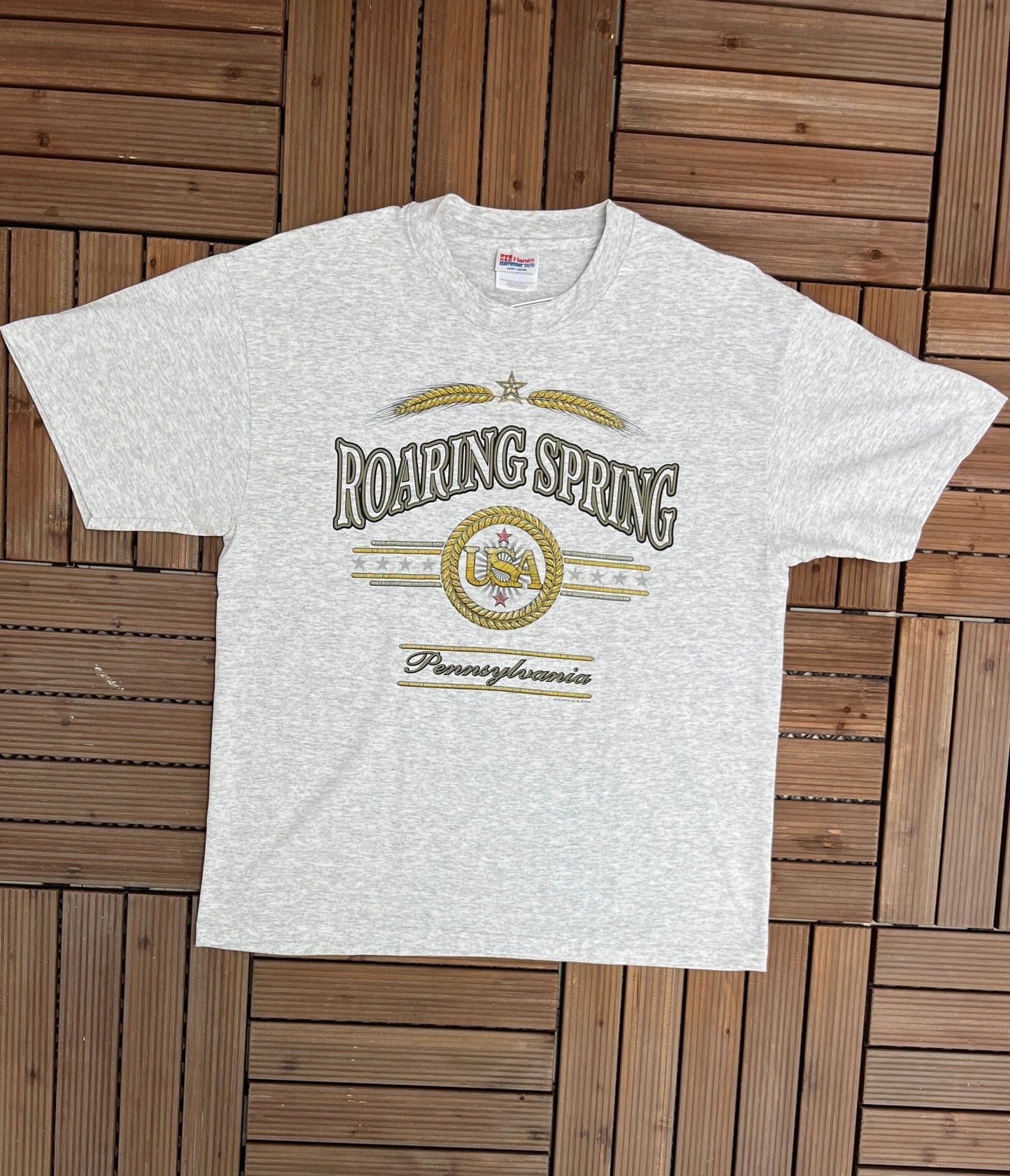 Roaring Spring, Pennsylvania Graphic Tee | Size Large | Vintage 1990s Single Stitch Tourist Grey T-Shirt | Free Shipping to USA |