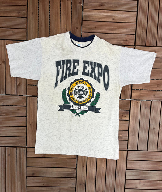 Fire Expo Harrisburg Graphic Tee | Size Medium | Vintage 1990s Single Stitch Grey T-Shirt | Made in USA | Free Shipping to USA |