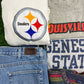 18 Piece Wholesale Bundle Lot of 1990s & 2000s Music, Pro / College Sports, Jeans, Promotional Items, Russell Athletic Made in USA