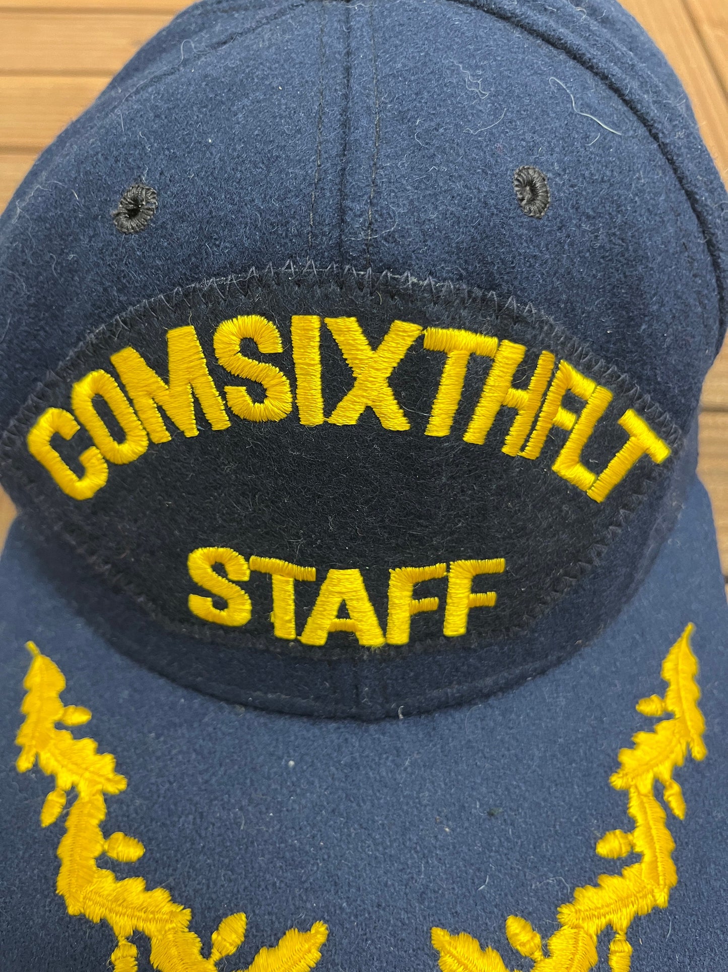 United States Sixth Fleet COMSIXTHFLT Staff Graphic Hat | Size 7 3/8 | Vintage 1990s Wool Blue Fitted Hat | Free Shipping to USA |