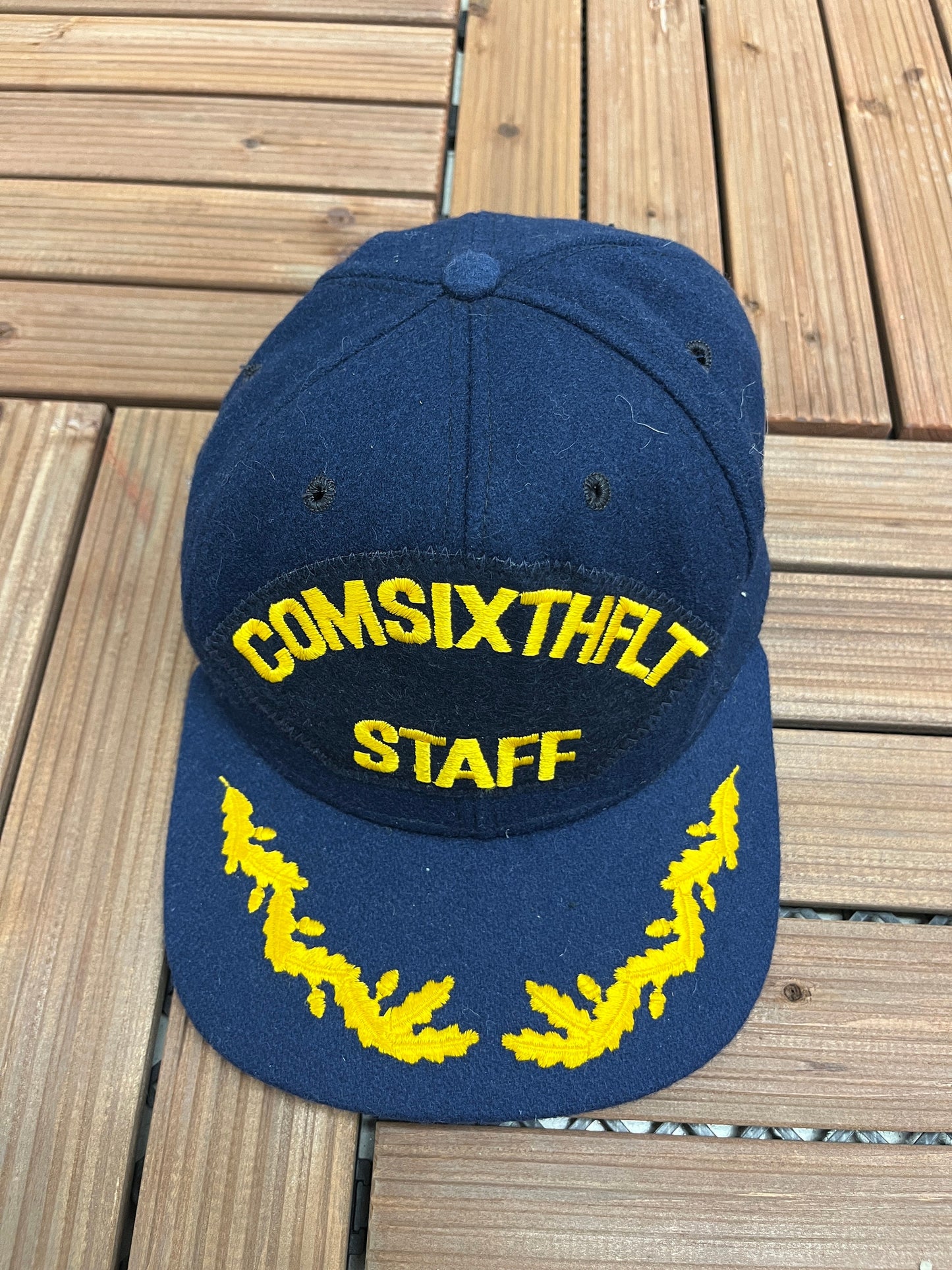 United States Sixth Fleet COMSIXTHFLT Staff Graphic Hat | Size 7 3/8 | Vintage 1990s Wool Blue Fitted Hat | Free Shipping to USA |