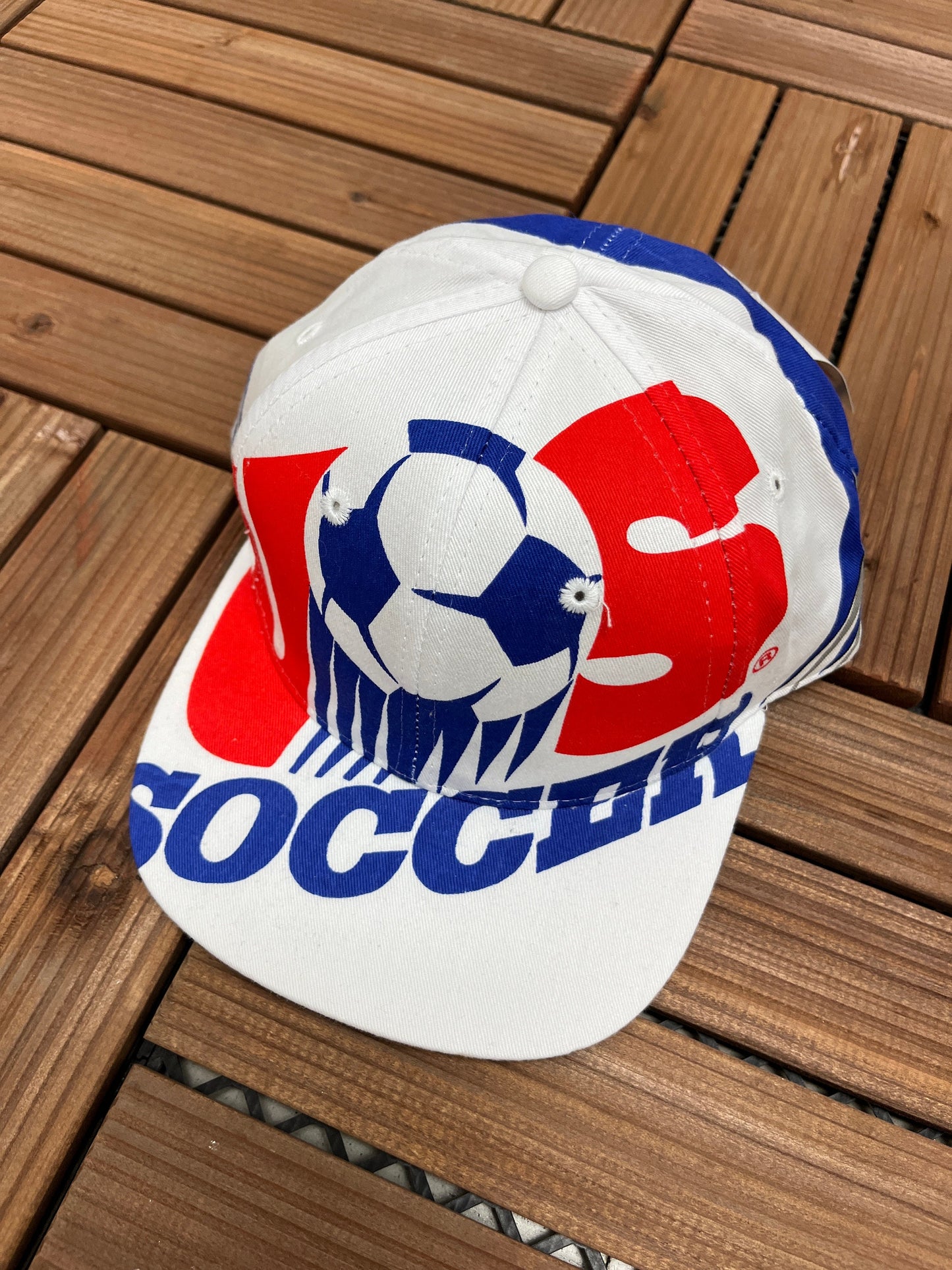 United States Soccer Graphic Hat | Snap Back Adjustable | Vintage 1990s World Cup Big Print White Cap |