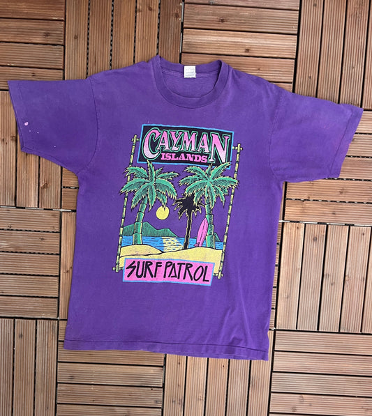 Cayman Islands Surf Patrol Graphic Tee | Size X-Large | Vintage 1990s Tourist Promotional Purple T-Shirt | Free Shipping to USA |