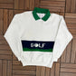 Golfer Spell Out Graphic Sweater | Size Large | Vintage 1990s Colourful Part Knit Sweatshirt | Made in USA |