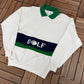 Golfer Spell Out Graphic Sweater | Size Large | Vintage 1990s Colourful Part Knit Sweatshirt | Made in USA |
