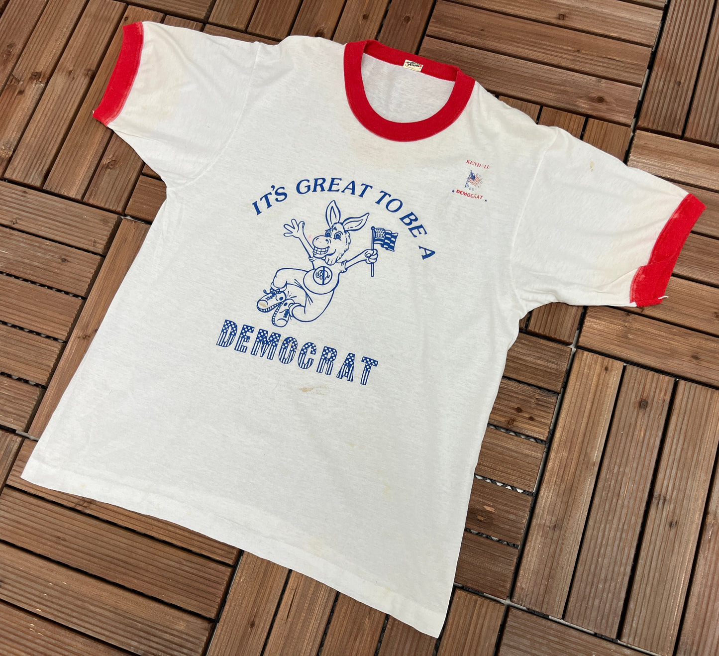 It's Great To Be A Democrat Graphic Tee | Size Large | Vintage 1990s Political Promotional White T-Shirt | Made in USA|Free Shipping to USA|