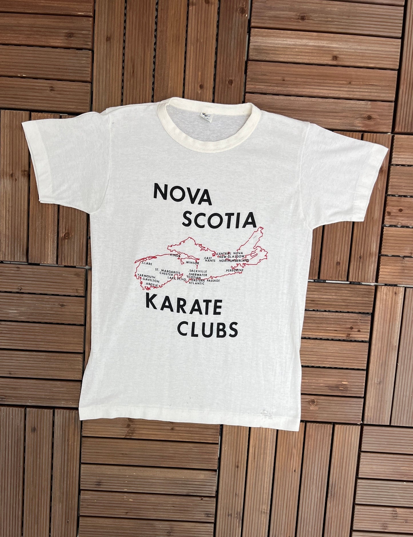 Nova Scotia Karate Clubs Graphic Tee | Size Medium | Vintage 1990s Martial Arts Promotional White T-Shirt | Free Shipping to USA|