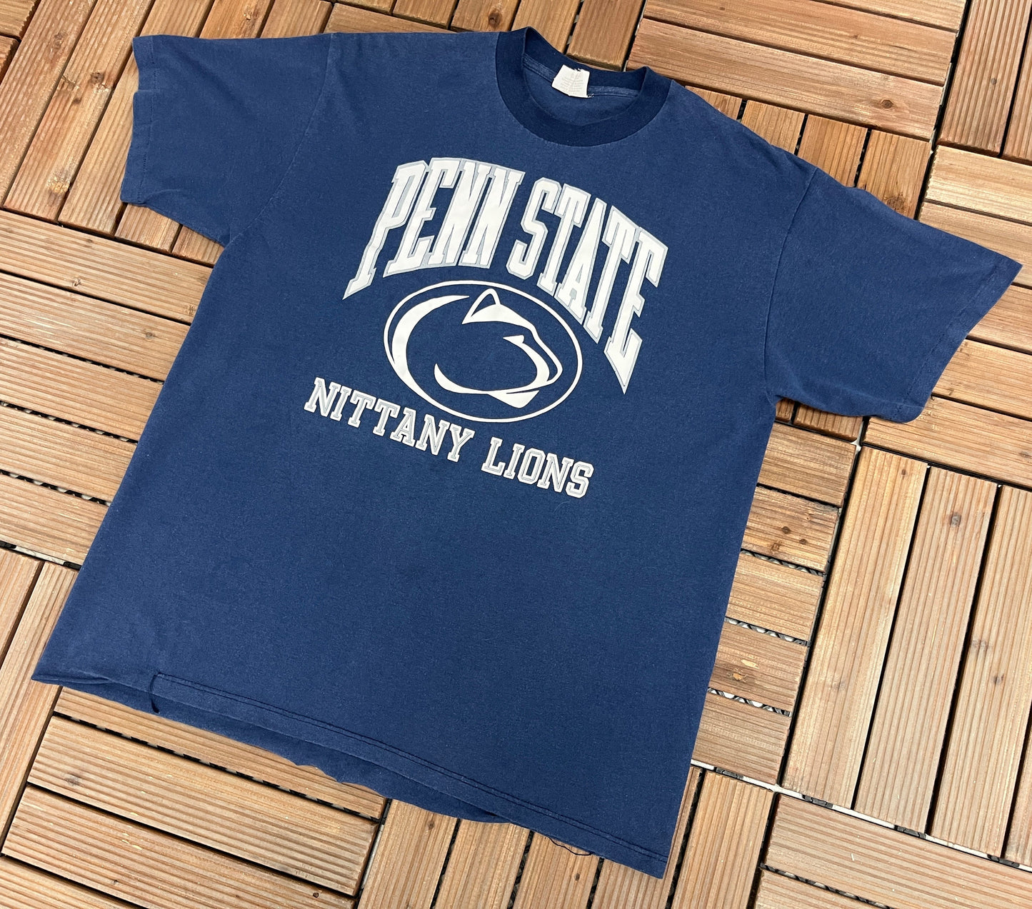 Penn State Nittany Lions Spell Out Graphic Tee | Size X-Large | Vintage 1990s College Football Blue T-Shirt | Free Shipping to USA |