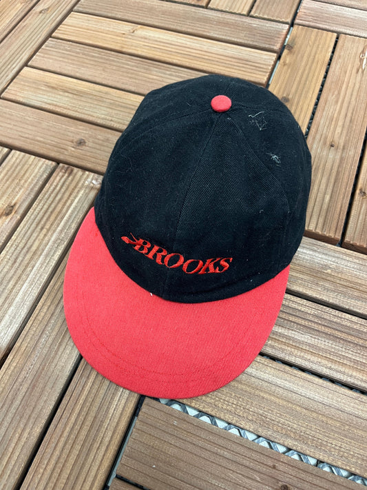 Brooks Embroidered Graphic Hat | Adjustable With Lather Tuck Strap | Vintage 2000s Branded Black & Red Cap | Free Shipping to USA |