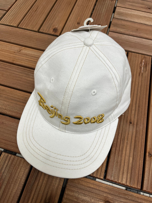 Beijing 2008 Olympics Embroidered Hat | One Size Fits All With Strap Back | Vintage 2000s New With Tags White Cap | Free Shipping to USA |