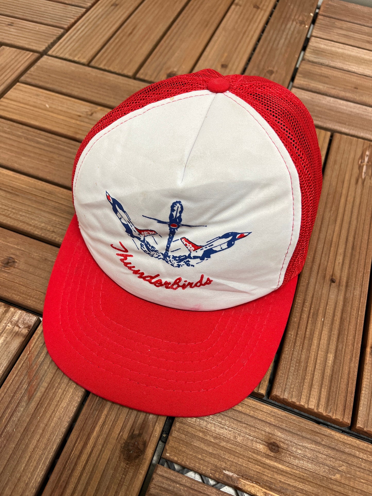 Thunderbirds Graphic Hat | Adjustable With Snap Back | Vintage 1990s Trucker Style Red & White Cap | Free Shipping to USA |