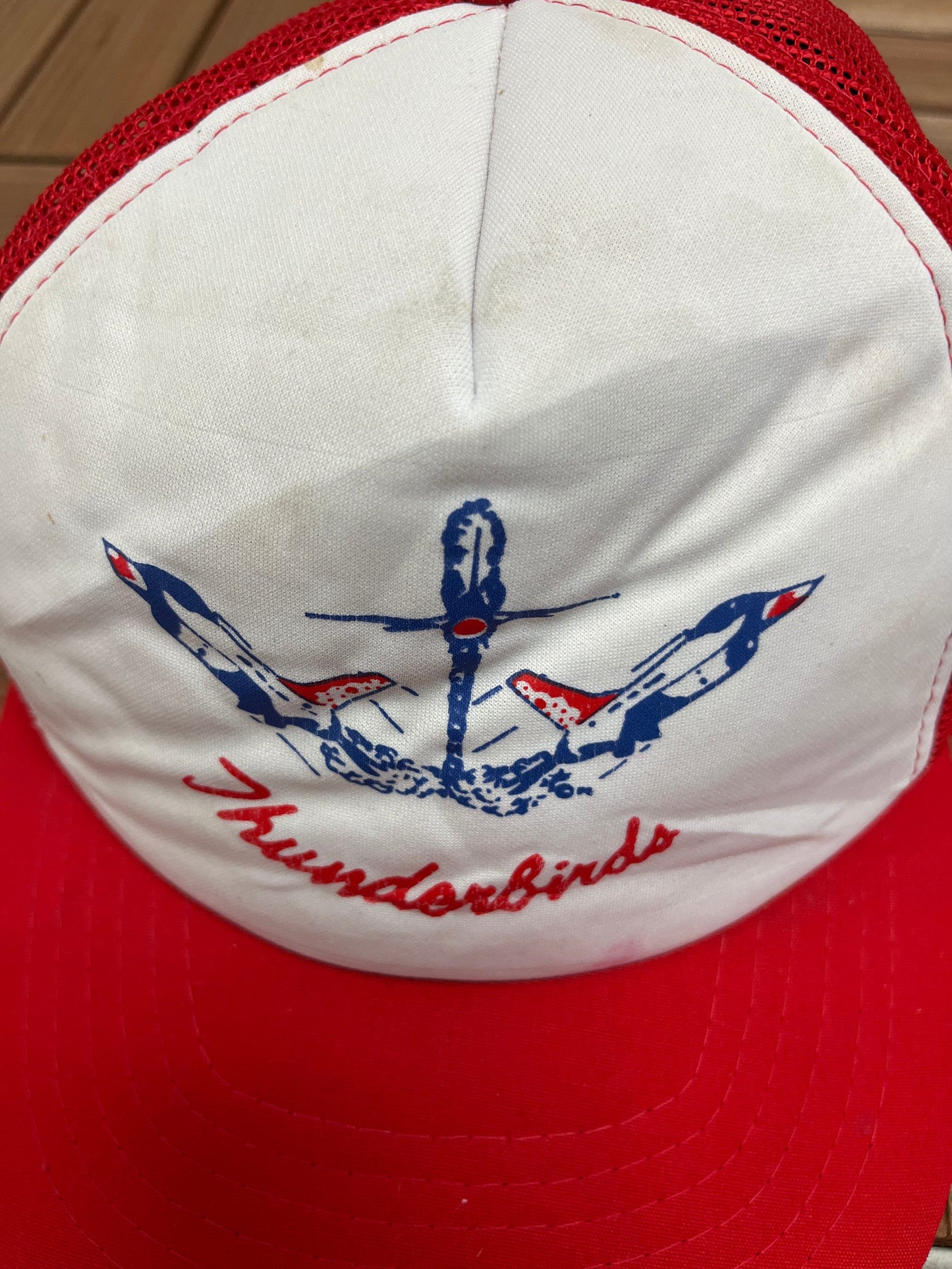 Thunderbirds Graphic Hat | Adjustable With Snap Back | Vintage 1990s Trucker Style Red & White Cap | Free Shipping to USA |