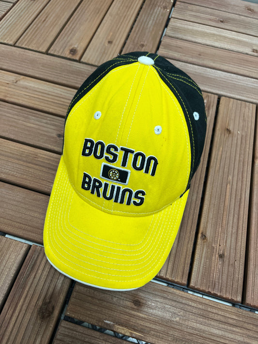 Boston Bruins Embroidered Hat | One Size Fits All With Strap Back | Vintage 2000s NHL Hockey Reebok Yellow Cap |