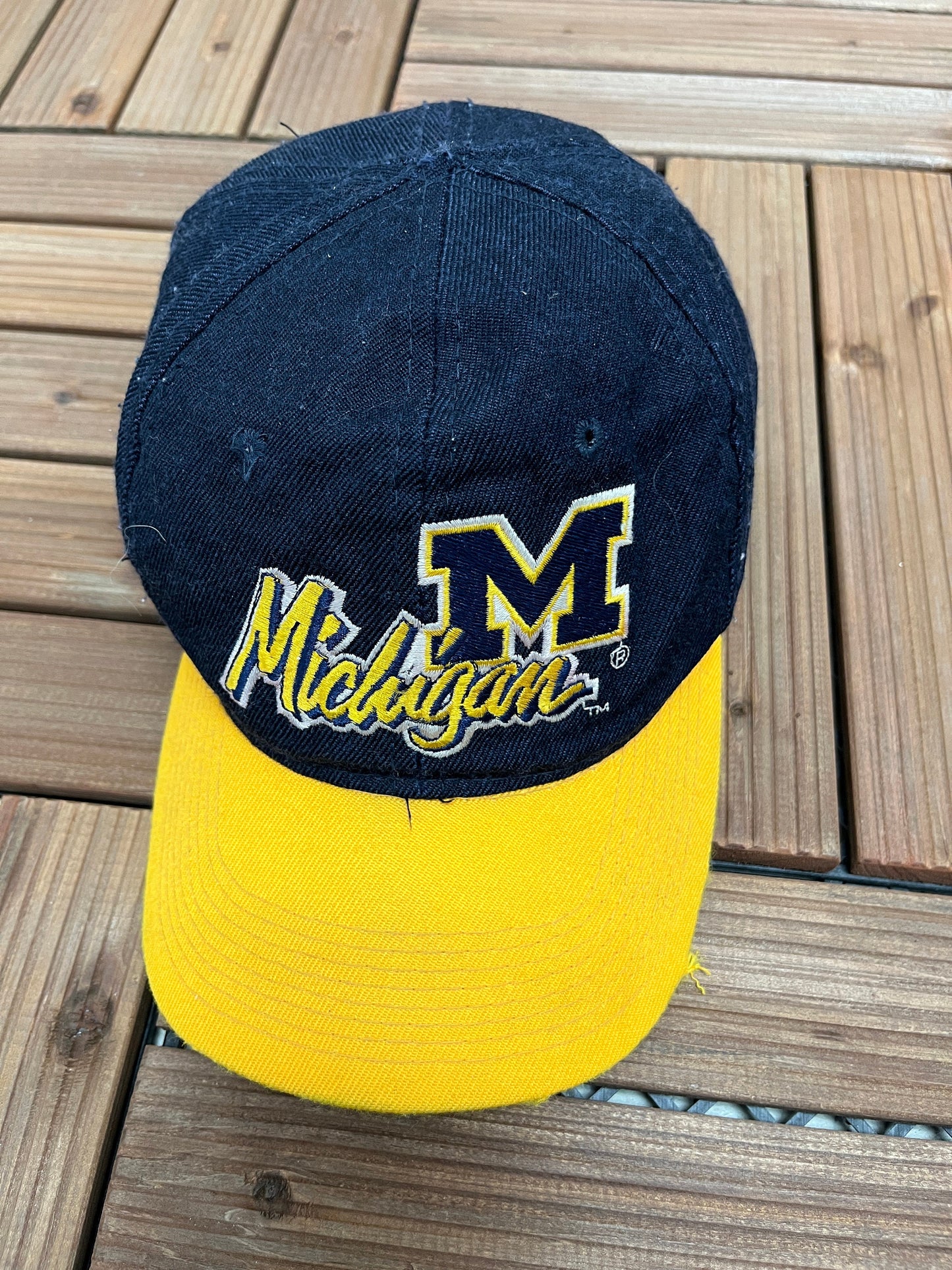 University of Michigan Wolverines Embroidered Graphic Hat | Adjustable With Snap Back | Vintage 1990s Blue College Cap|Free Shipping to USA|