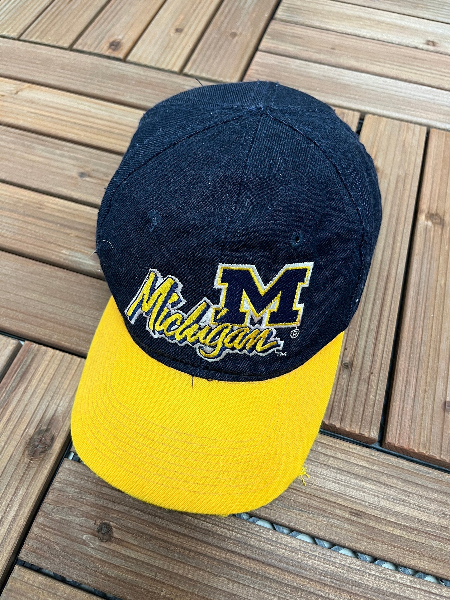 University of Michigan Wolverines Embroidered Graphic Hat | Adjustable With Snap Back | Vintage 1990s Blue College Cap|Free Shipping to USA|