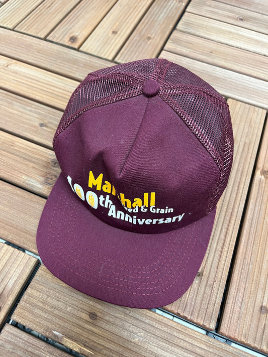 Marshall Feed & Grain 100th Anniversary Graphic Hat | Adjustable Snap Back | Vintage 1990s Promotional Trucker Cap | Free Shipping to USA |