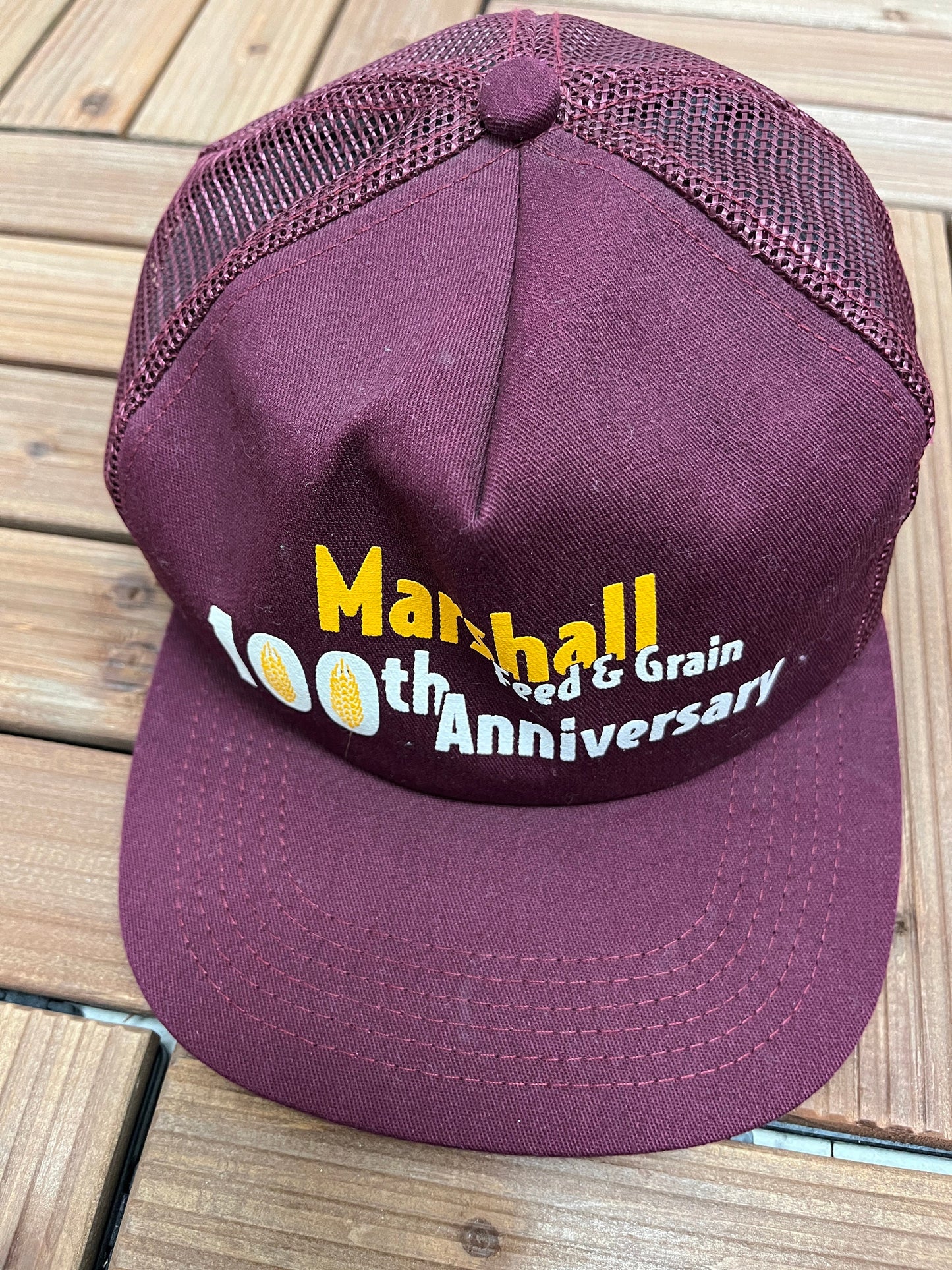 Marshall Feed & Grain 100th Anniversary Graphic Hat | Adjustable Snap Back | Vintage 1990s Promotional Trucker Cap | Free Shipping to USA |